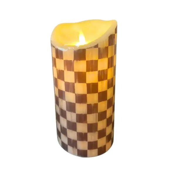 MacKenzie-Childs Courtly Check 8” Flicker Pillar Candle with Remote & Timer